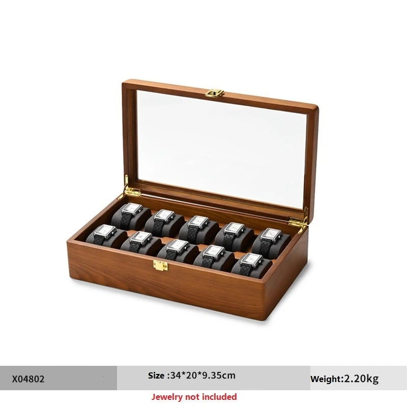 10-Grid Wooden Watch & Jewellery Box – Organizer for Men & Women