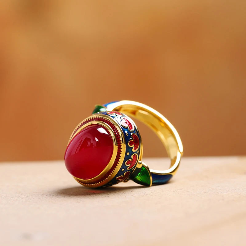 Ancient Gold Carnelian Enamel Ring – Bridal & Festive Jewellery