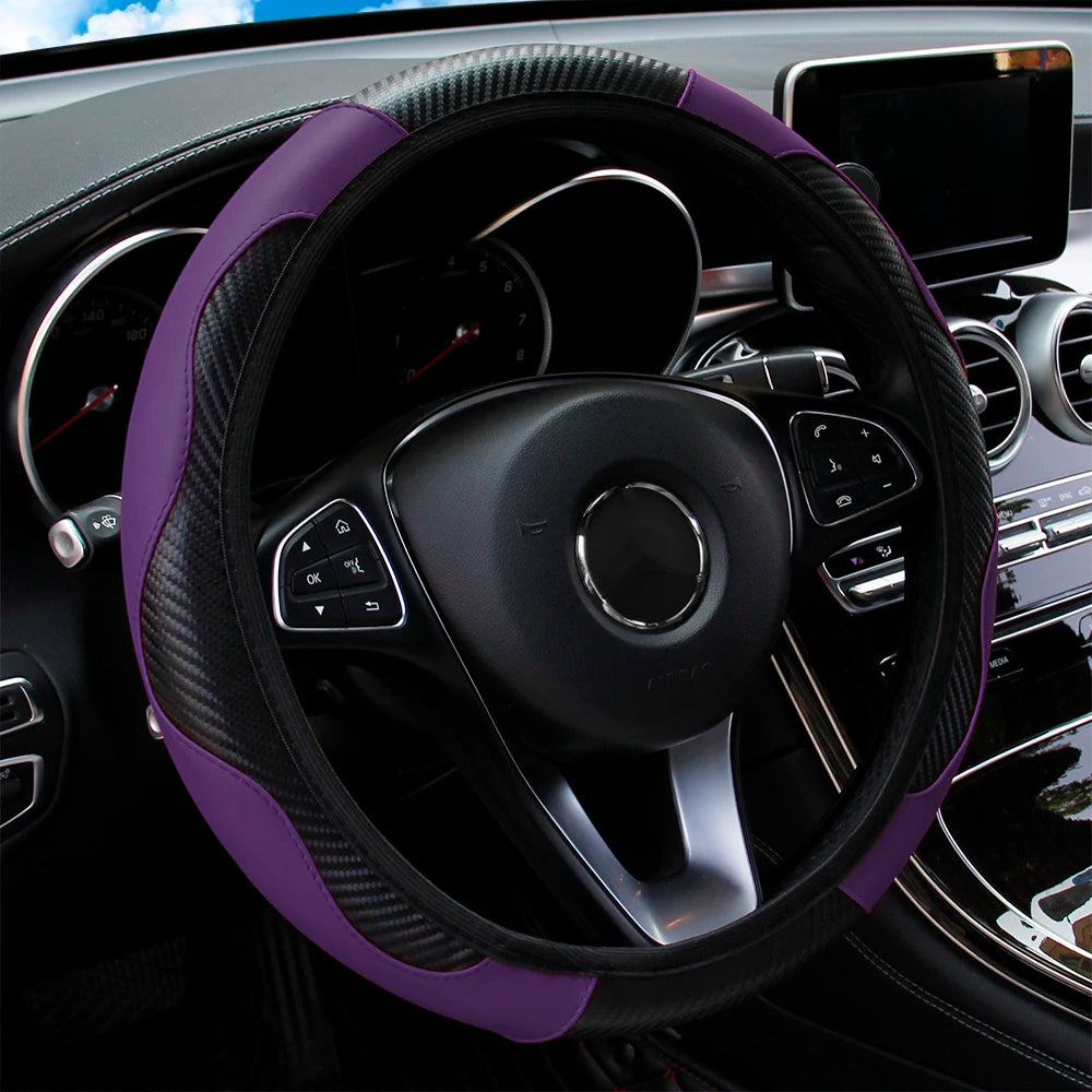 PU Carbon Fibre Steering Wheel Cover – Fits 14.5–15 Inch Wheels