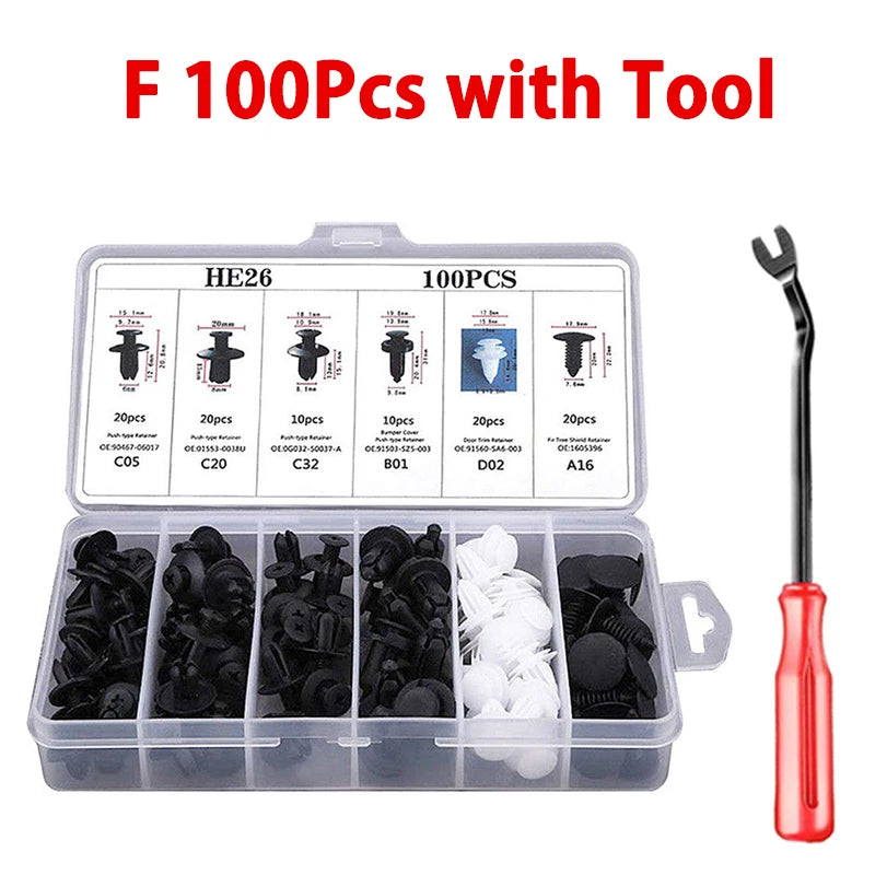 Car Body Fastener Clip Kit – 100/50pcs Mixed Push Retainer Pin & Rivet Set