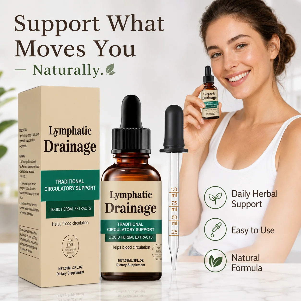 Lymph Flow Support Drops Premium Herbal Liquid Natural Formula Detox Wellness Blood Circulation Care Supplement Product