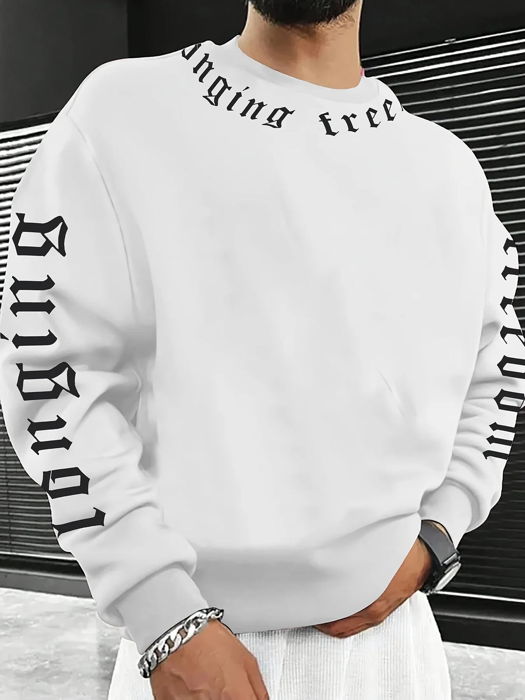 2026 Autumn/Winter Men's Round-neck Sweatshirt with Letter Print - Comfortable Soft Casual Fashionable Outdoor Men's Clothing