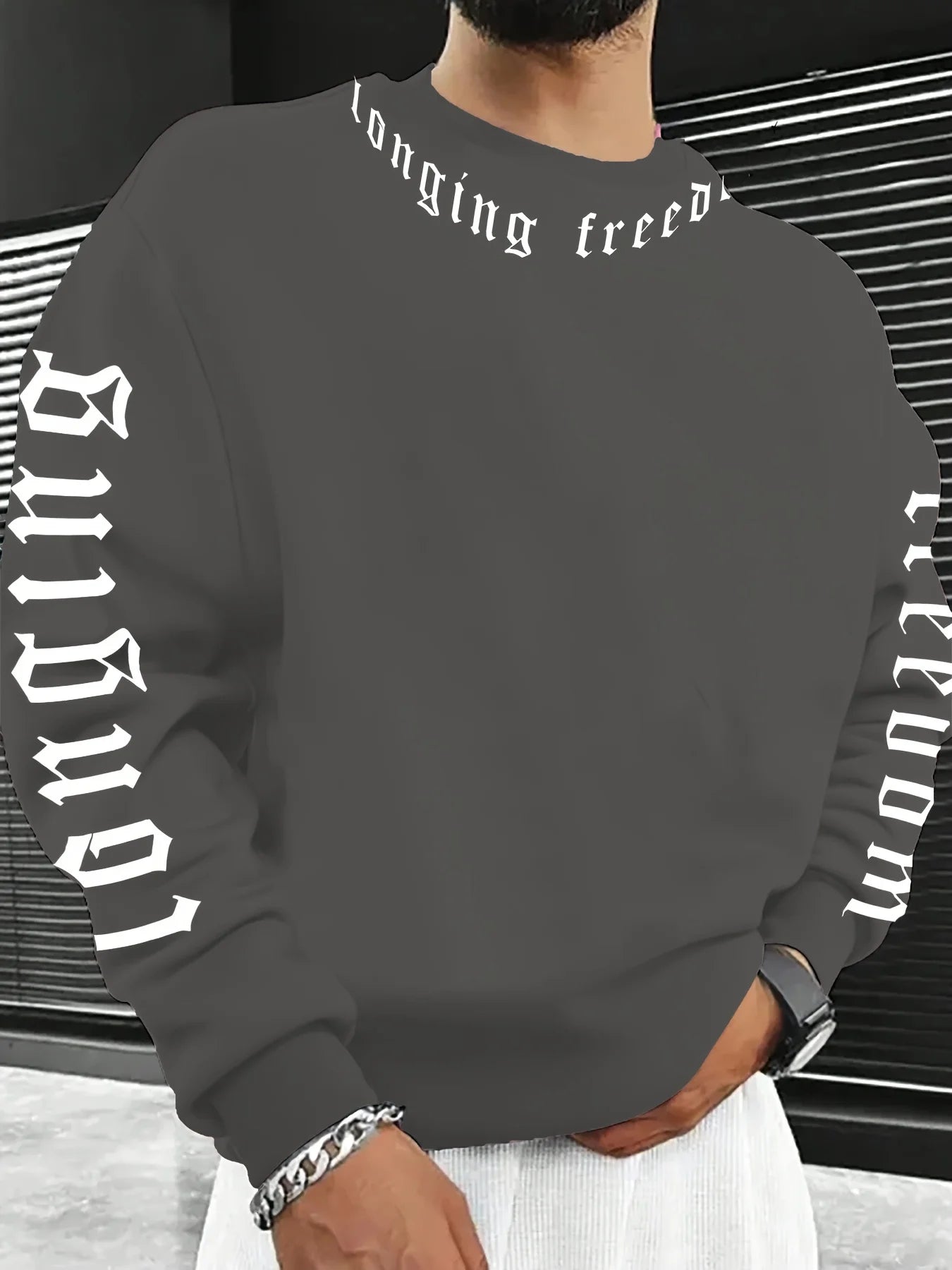 2026 Autumn/Winter Men's Round-neck Sweatshirt with Letter Print - Comfortable Soft Casual Fashionable Outdoor Men's Clothing