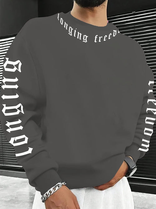 2026 Autumn/Winter Men's Round-neck Sweatshirt with Letter Print - Comfortable Soft Casual Fashionable Outdoor Men's Clothing