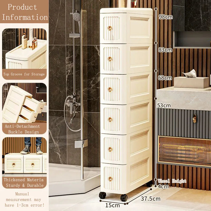 15CM Wide Gap Storage Cabinet – Narrow Shelf for Kitchen Fridge & Under Table, Thick Organizer for Small Spaces, Space-Saving Un