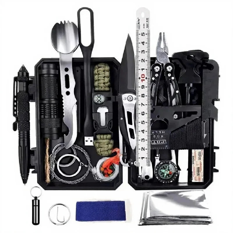 60-in-1 Multifunctional Survival Kit Camping Tool Set Outdoor Emergency Gear for Hiking Adventure