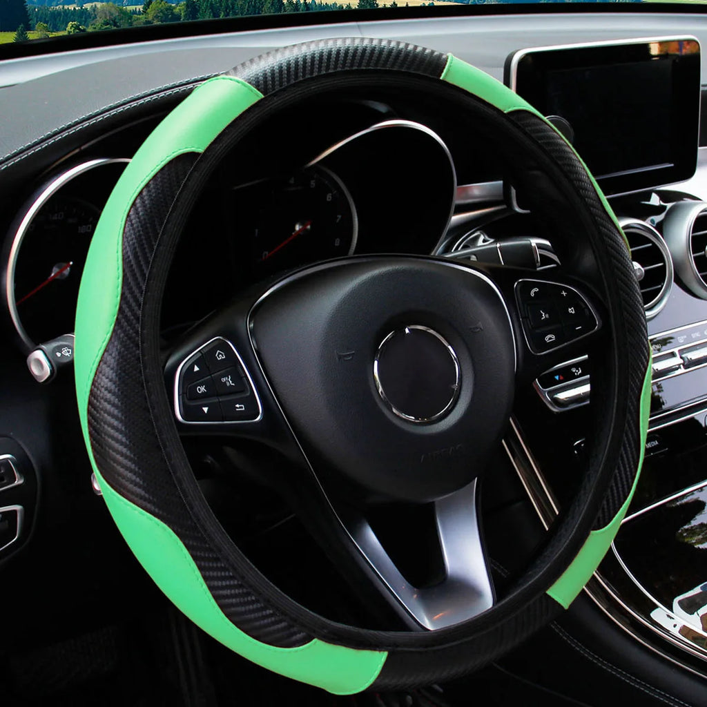 PU Carbon Fibre Steering Wheel Cover – Fits 14.5–15 Inch Wheels