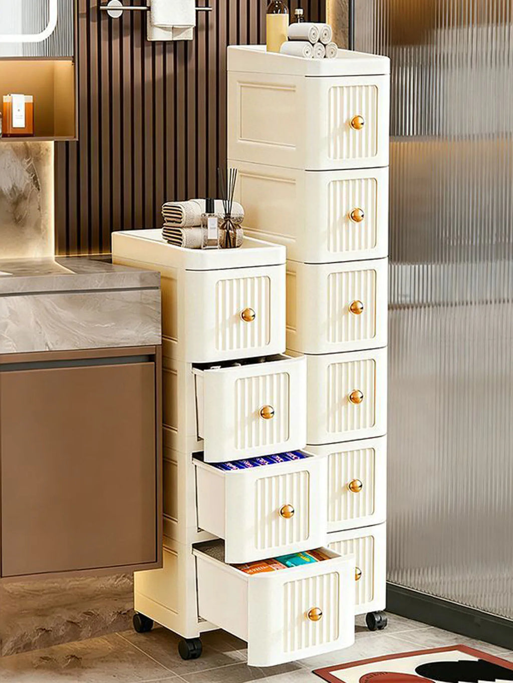 15CM Wide Gap Storage Cabinet – Narrow Shelf for Kitchen Fridge & Under Table, Thick Organizer for Small Spaces, Space-Saving Un