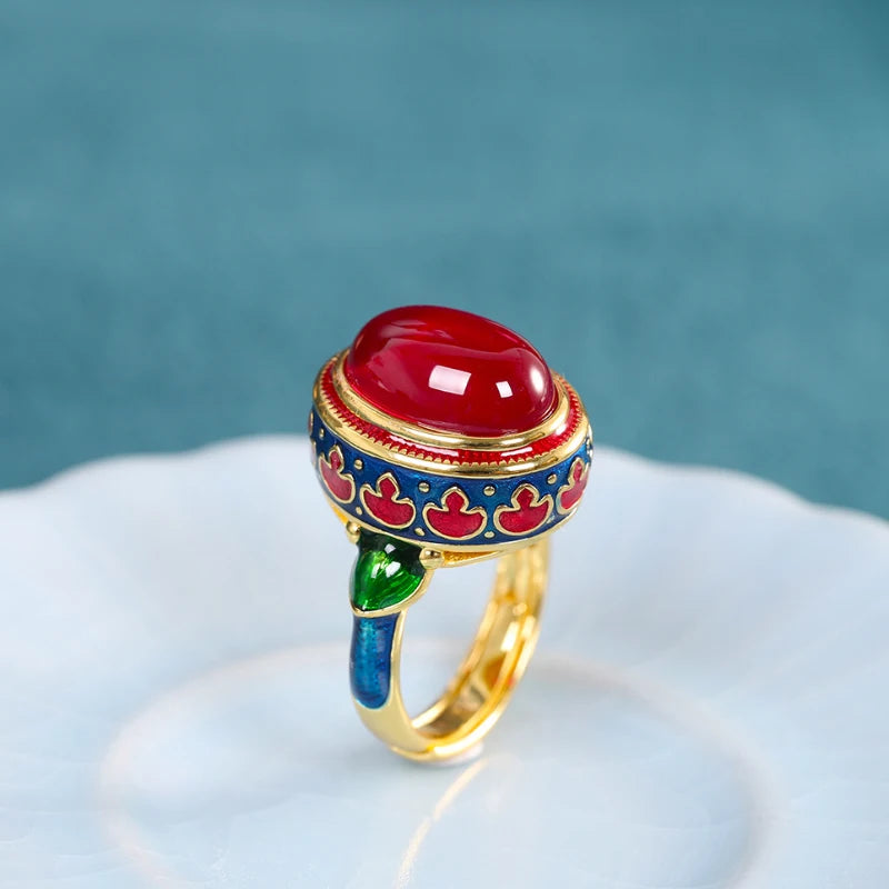 Ancient Gold Carnelian Enamel Ring – Bridal & Festive Jewellery