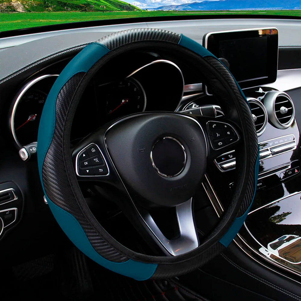 PU Carbon Fibre Steering Wheel Cover – Fits 14.5–15 Inch Wheels
