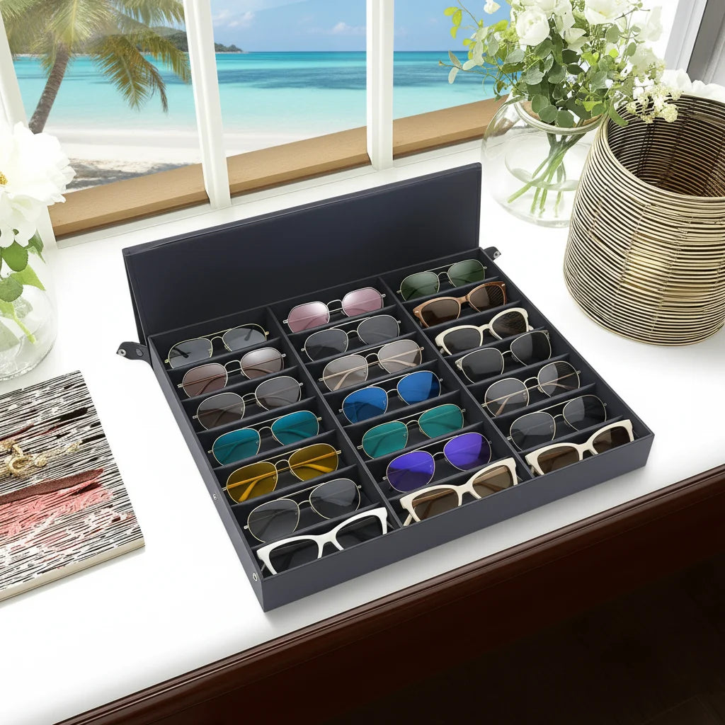 18-Slot Sunglasses Organizer – Multiple Eyewear Display & Storage Case