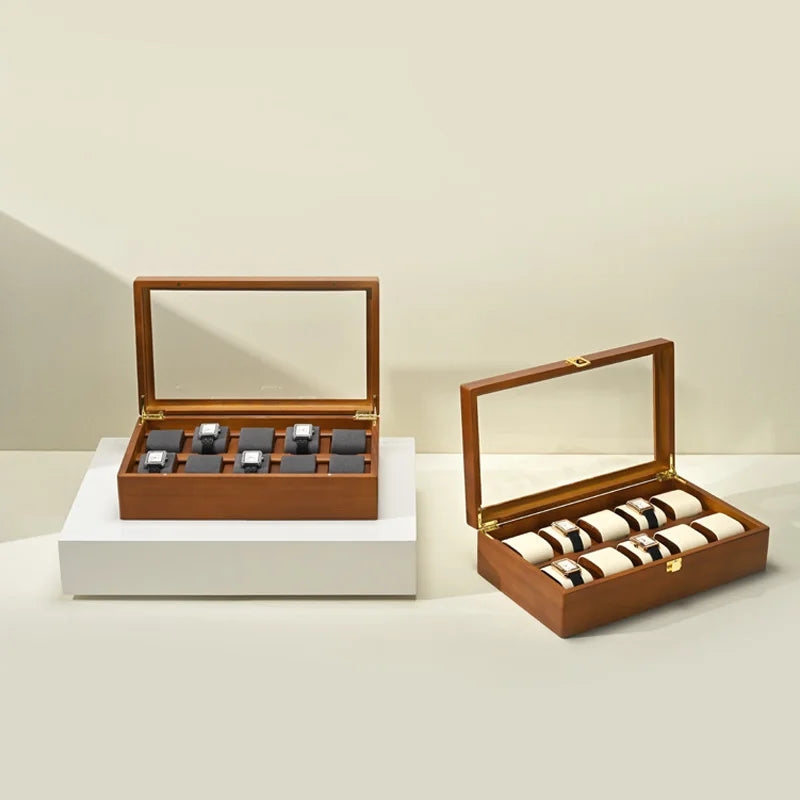 10-Grid Wooden Watch & Jewellery Box – Organizer for Men & Women