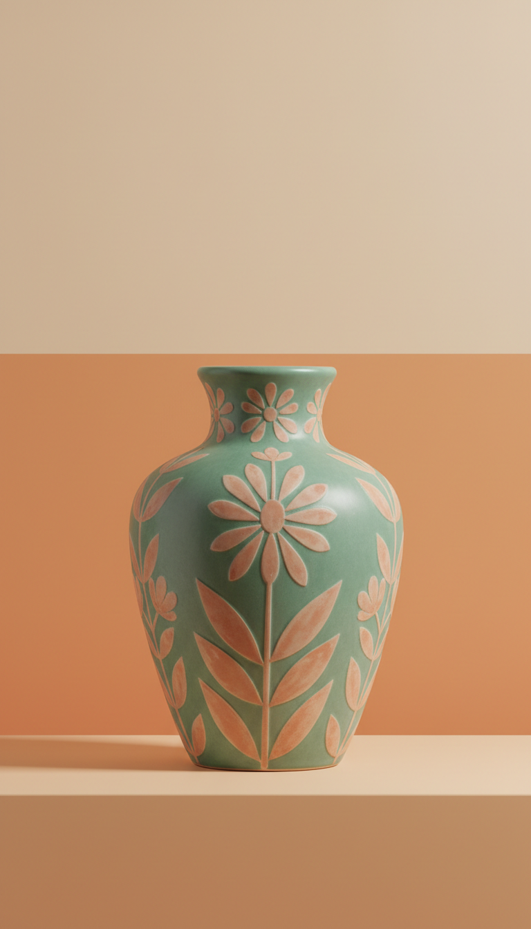 Ceramic Vase with Embossed Leaf Pattern