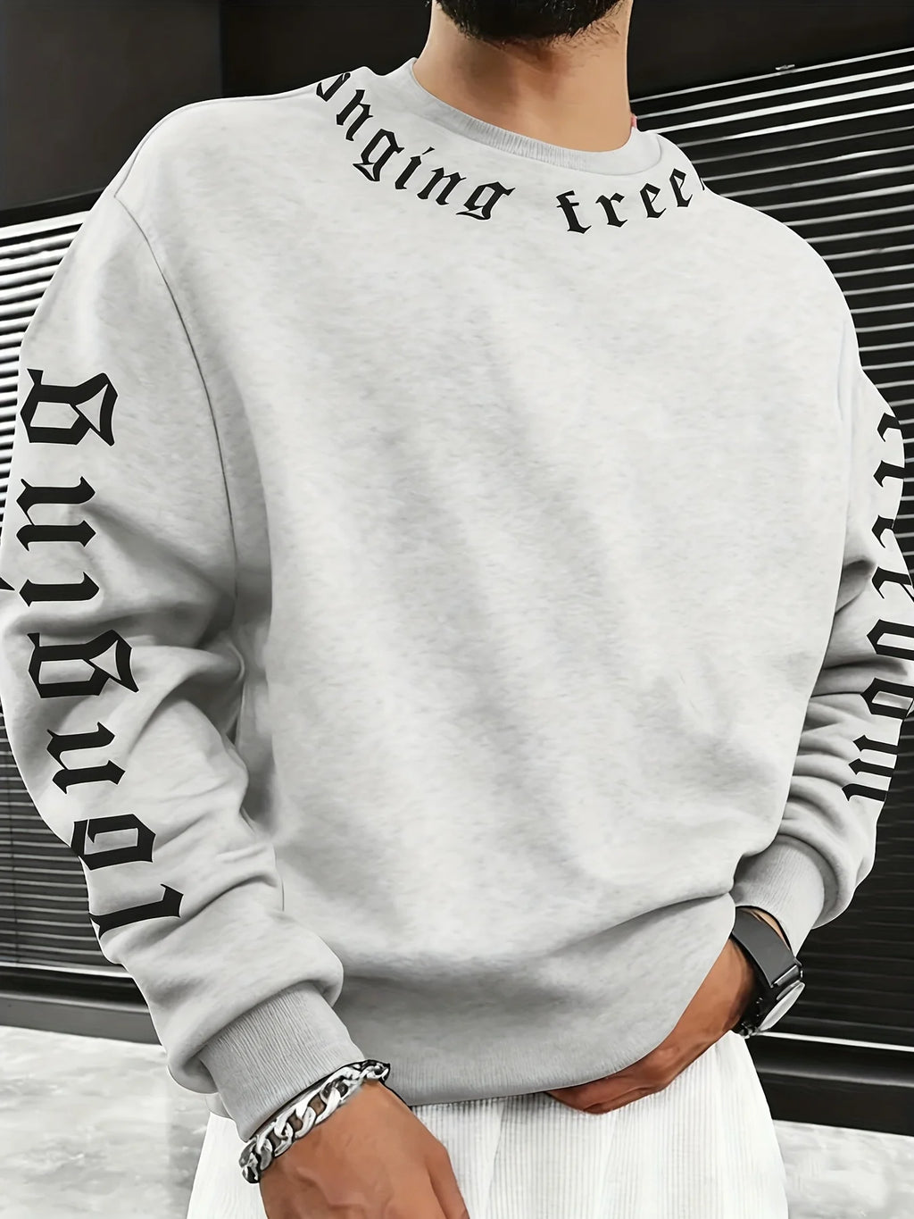 2026 Autumn/Winter Men's Round-neck Sweatshirt with Letter Print - Comfortable Soft Casual Fashionable Outdoor Men's Clothing