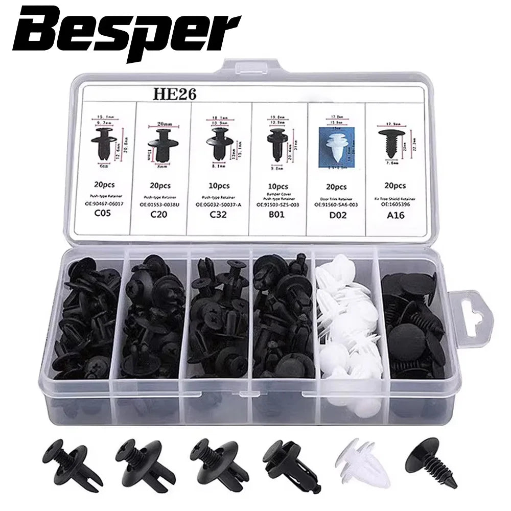 Car Body Fastener Clip Kit – 100/50pcs Mixed Push Retainer Pin & Rivet Set