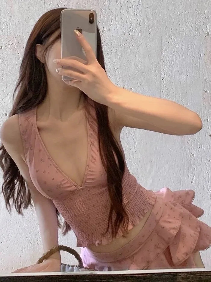 Summer Women's Clothing Slimming Tankini Swimsuit Woman Modest Skirted Bikini Sets For Woman Polyester Vintage Floral Print