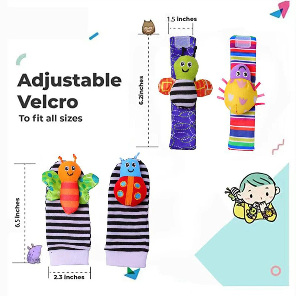 4pcs Baby Rattle Toys Cute Stuffed Animals Wrist Rattle Foot Finder Socks 0~24 Months for Infant Boy Girl Newborn Gift