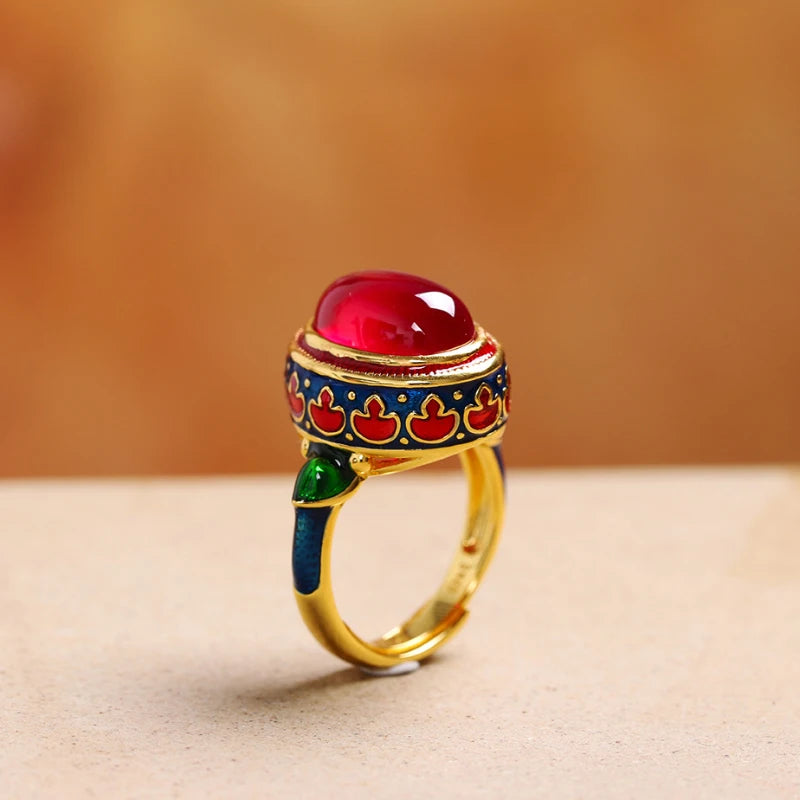 Ancient Gold Carnelian Enamel Ring – Bridal & Festive Jewellery
