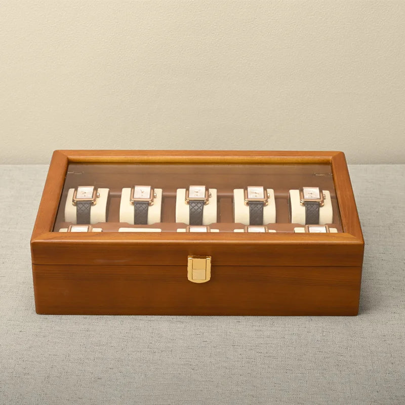 10-Grid Wooden Watch & Jewellery Box – Organizer for Men & Women