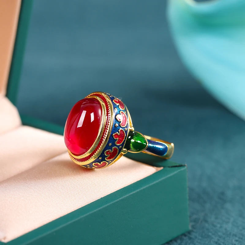 Ancient Gold Carnelian Enamel Ring – Bridal & Festive Jewellery
