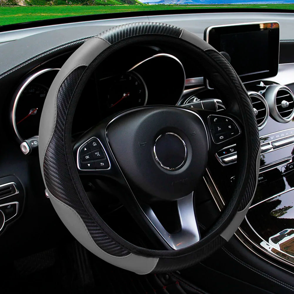 PU Carbon Fibre Steering Wheel Cover – Fits 14.5–15 Inch Wheels