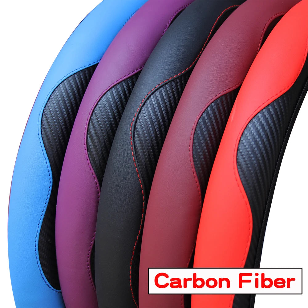 PU Carbon Fibre Steering Wheel Cover – Fits 14.5–15 Inch Wheels