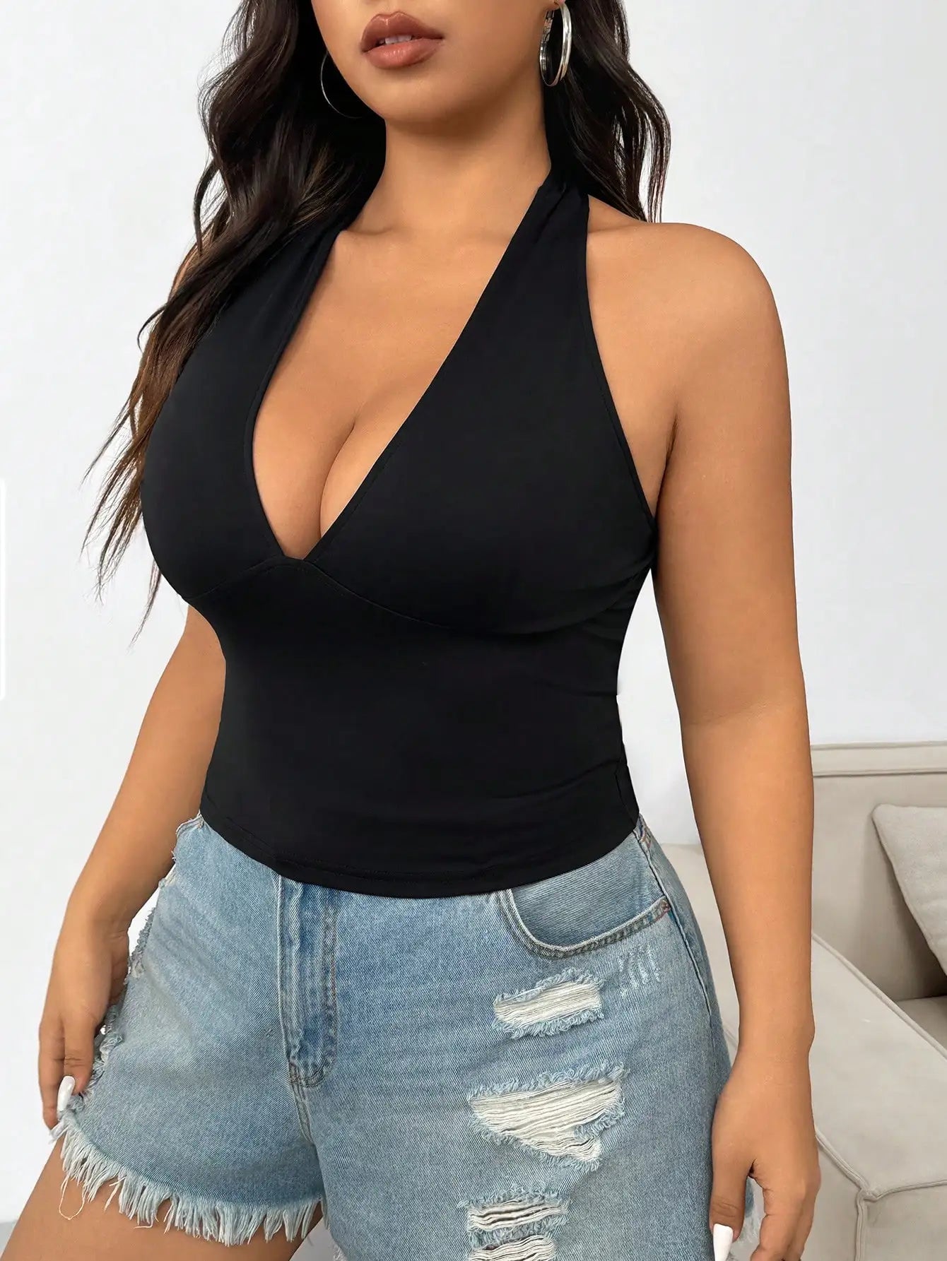 New fashion solid color plus size women's fashion sexy versatile women's clothing halter top vest