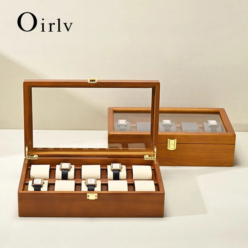 10-Grid Wooden Watch & Jewellery Box – Organizer for Men & Women