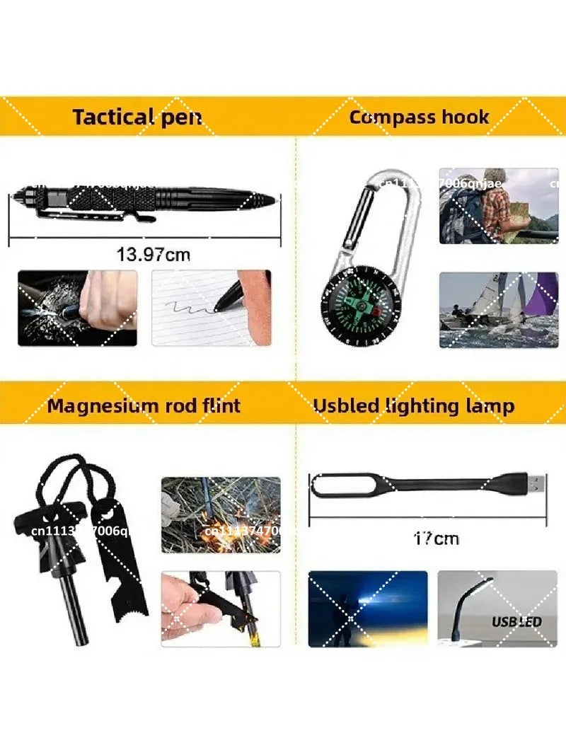 60-in-1 Multifunctional Survival Kit Camping Tool Set Outdoor Emergency Gear for Hiking Adventure