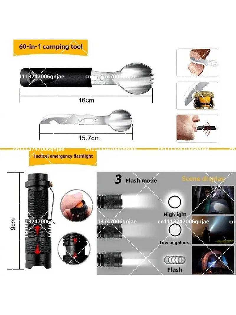 60-in-1 Multifunctional Survival Kit Camping Tool Set Outdoor Emergency Gear for Hiking Adventure