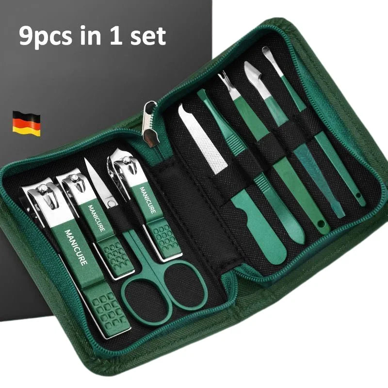 Professional Manicure & Pedicure Set – 6–9pcs Stainless Steel with Leather Case
