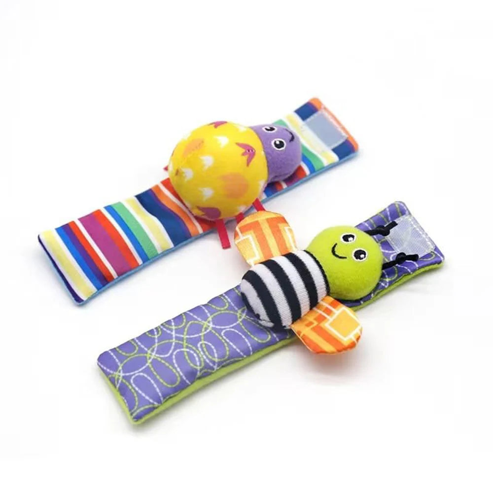 4pcs Baby Rattle Toys Cute Stuffed Animals Wrist Rattle Foot Finder Socks 0~24 Months for Infant Boy Girl Newborn Gift