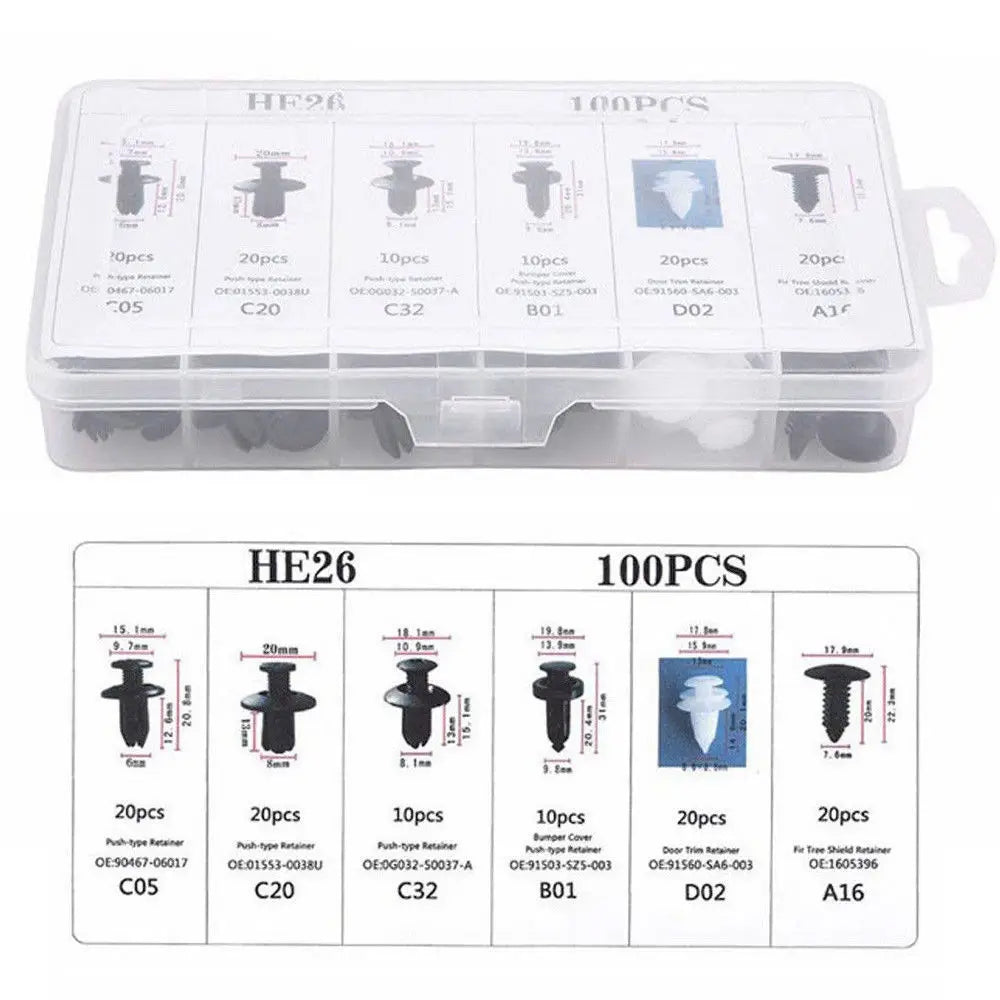 Car Body Fastener Clip Kit – 100/50pcs Mixed Push Retainer Pin & Rivet Set