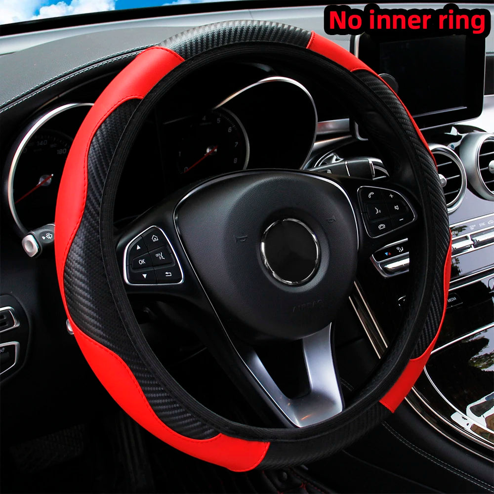 PU Carbon Fibre Steering Wheel Cover – Fits 14.5–15 Inch Wheels