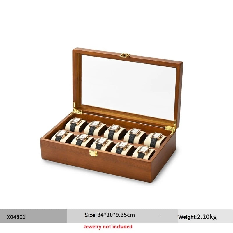 10-Grid Wooden Watch & Jewellery Box – Organizer for Men & Women