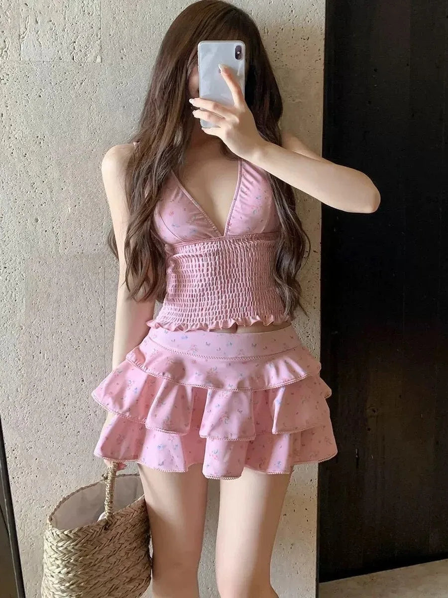 Summer Women's Clothing Slimming Tankini Swimsuit Woman Modest Skirted Bikini Sets For Woman Polyester Vintage Floral Print