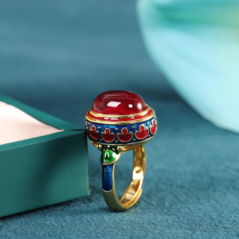 Ancient Gold Carnelian Enamel Ring – Bridal & Festive Jewellery