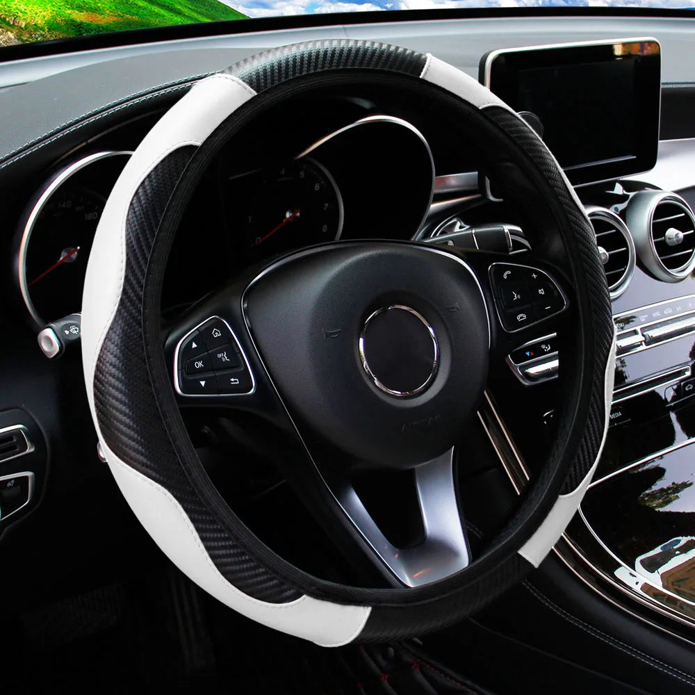PU Carbon Fibre Steering Wheel Cover – Fits 14.5–15 Inch Wheels