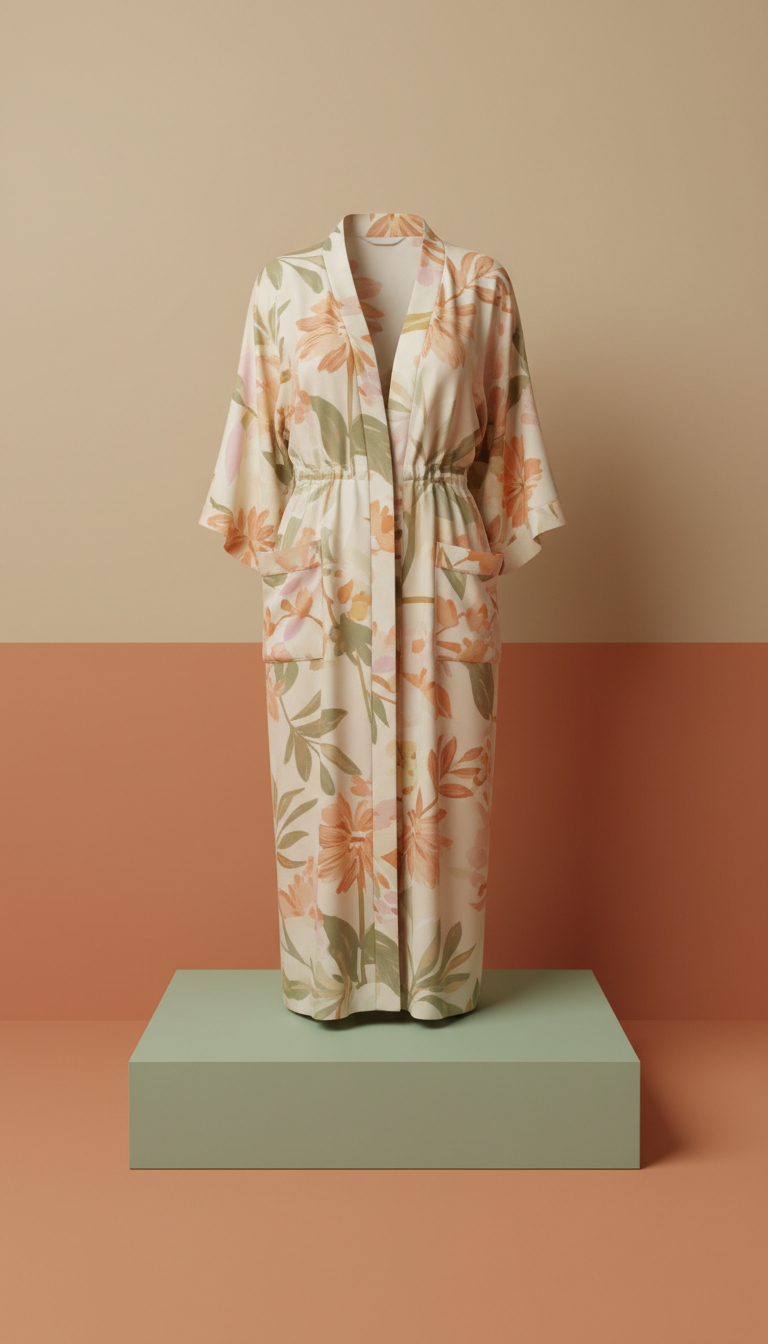 Botanical Silk Robe with Painted Florals