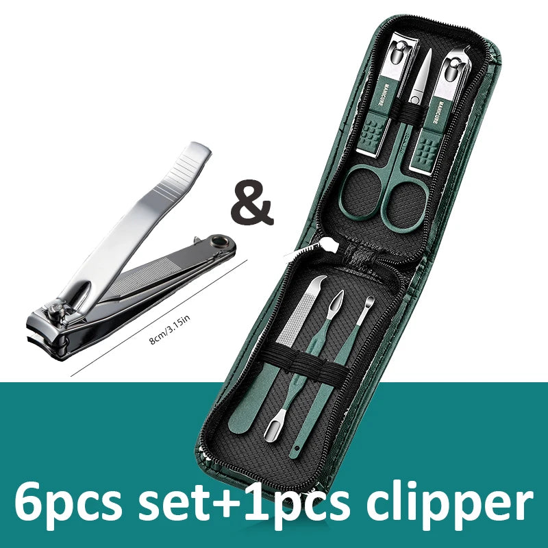Professional Manicure & Pedicure Set – 6–9pcs Stainless Steel with Leather Case