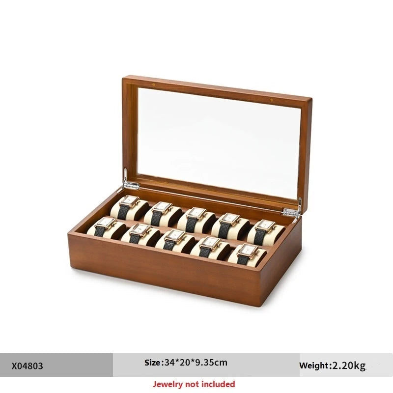 10-Grid Wooden Watch & Jewellery Box – Organizer for Men & Women