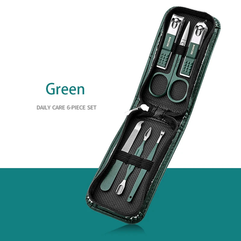 Professional Manicure & Pedicure Set – 6–9pcs Stainless Steel with Leather Case