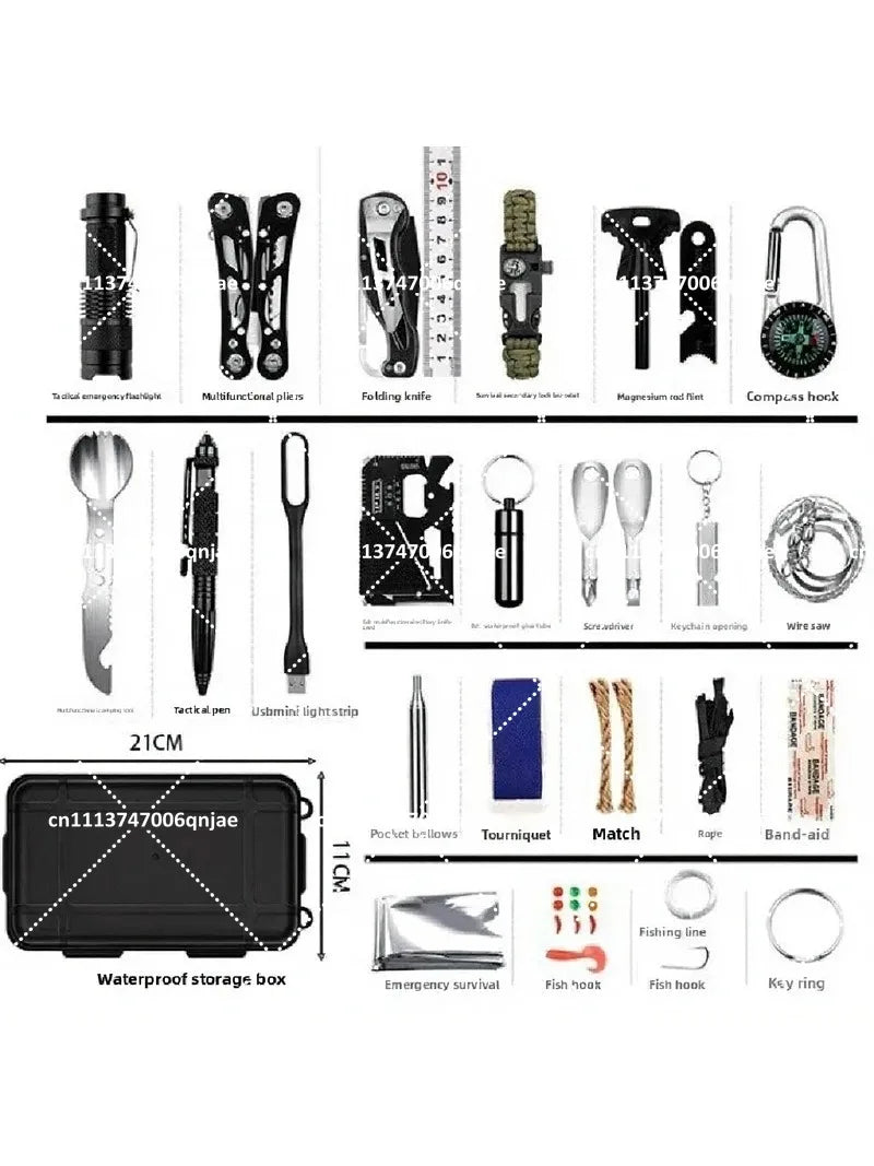 60-in-1 Multifunctional Survival Kit Camping Tool Set Outdoor Emergency Gear for Hiking Adventure