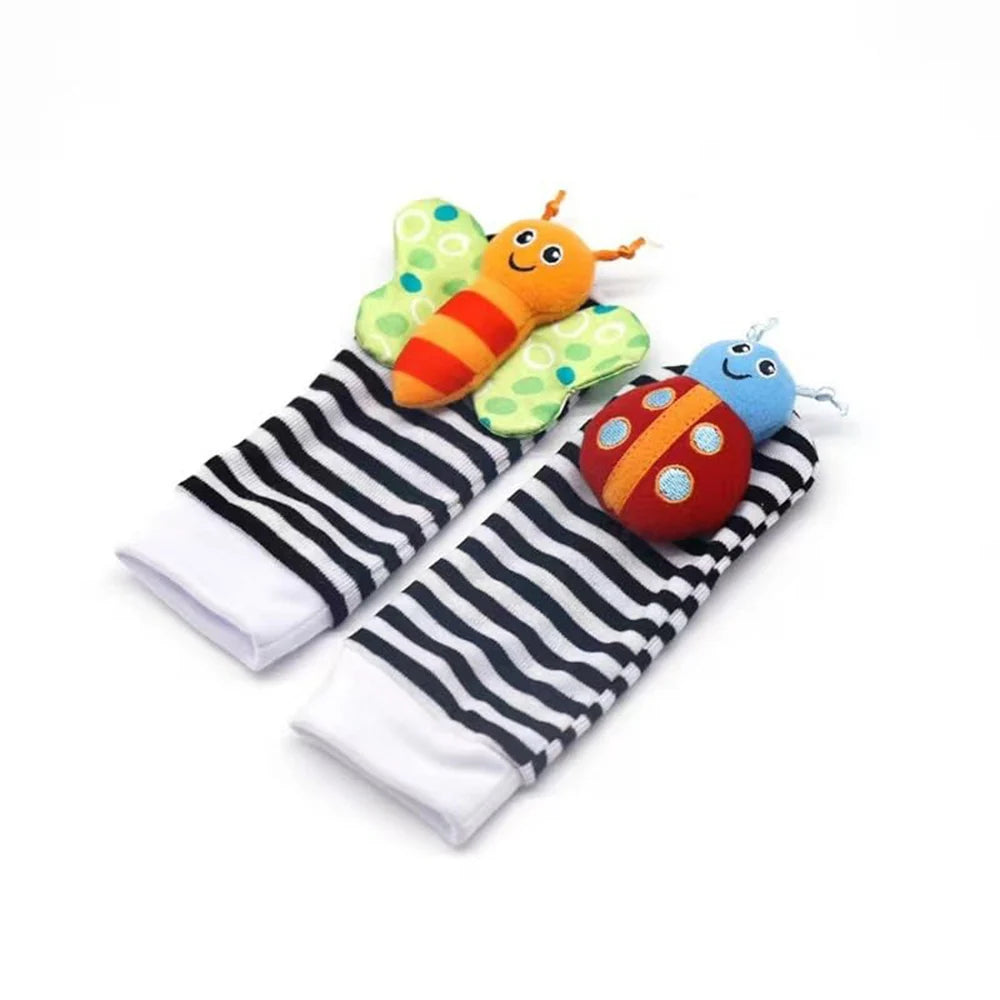 4pcs Baby Rattle Toys Cute Stuffed Animals Wrist Rattle Foot Finder Socks 0~24 Months for Infant Boy Girl Newborn Gift