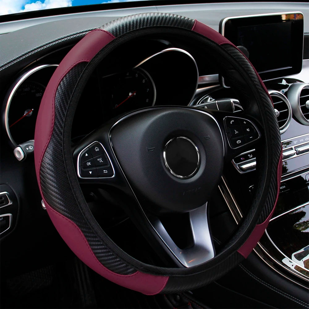 PU Carbon Fibre Steering Wheel Cover – Fits 14.5–15 Inch Wheels