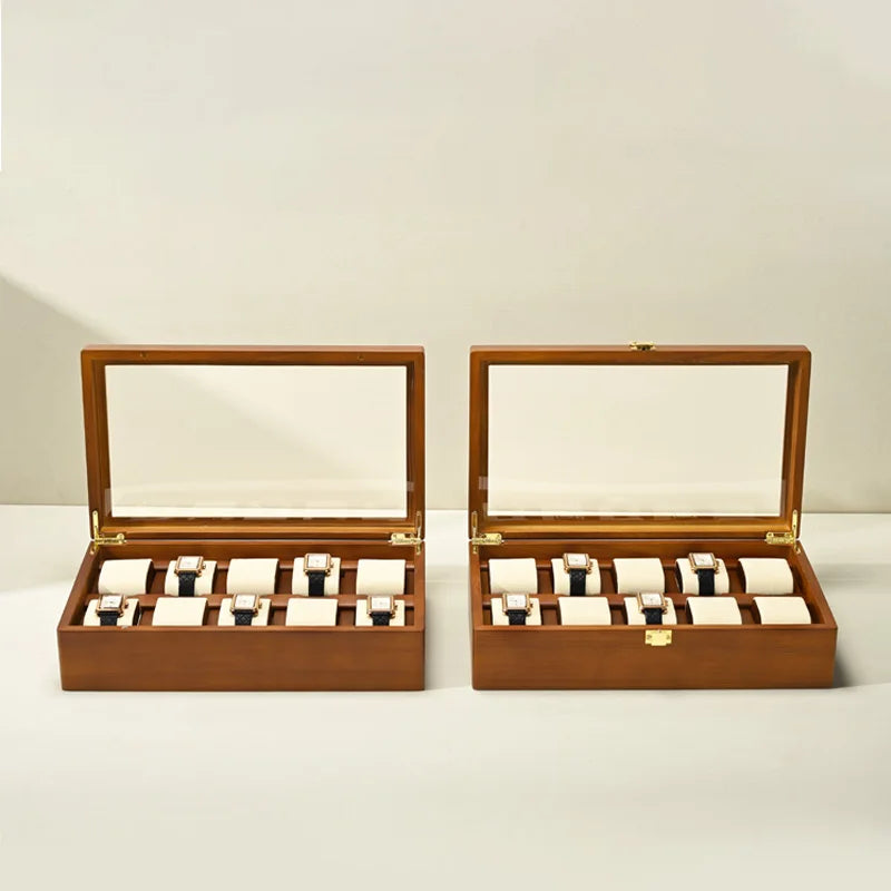 10-Grid Wooden Watch & Jewellery Box – Organizer for Men & Women