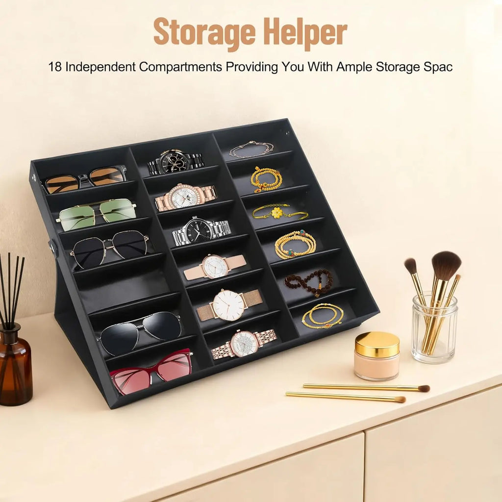 18-Slot Sunglasses Organizer – Multiple Eyewear Display & Storage Case