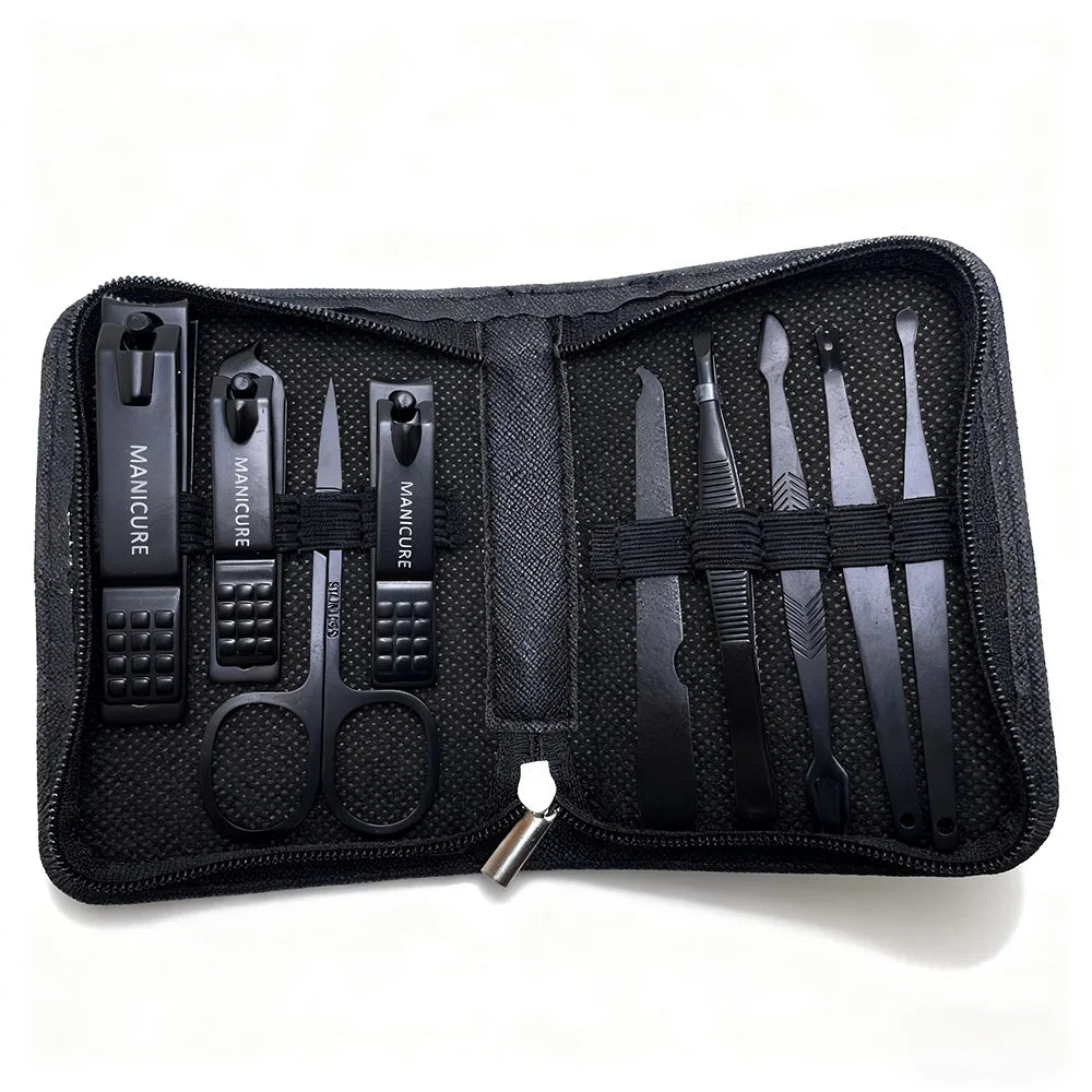 Professional Manicure & Pedicure Set – 6–9pcs Stainless Steel with Leather Case
