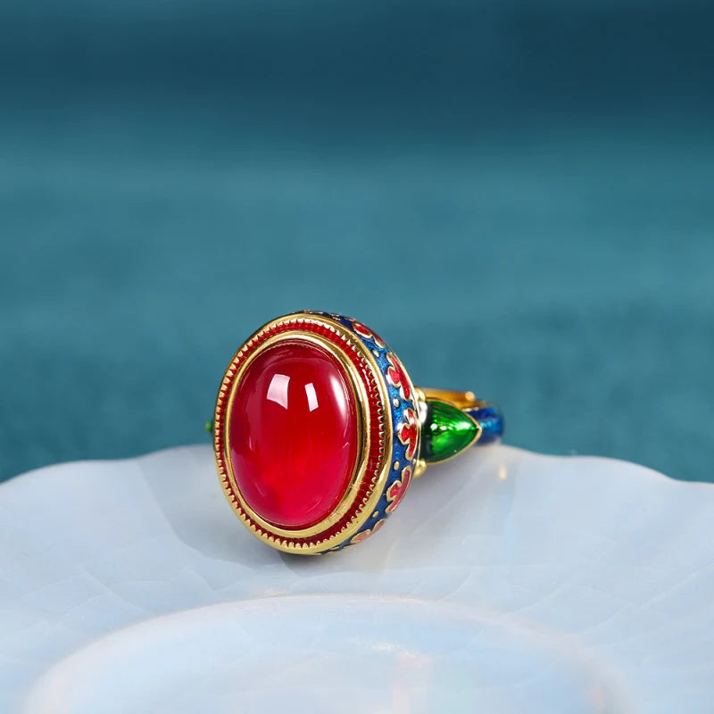 Ancient Gold Carnelian Enamel Ring – Bridal & Festive Jewellery
