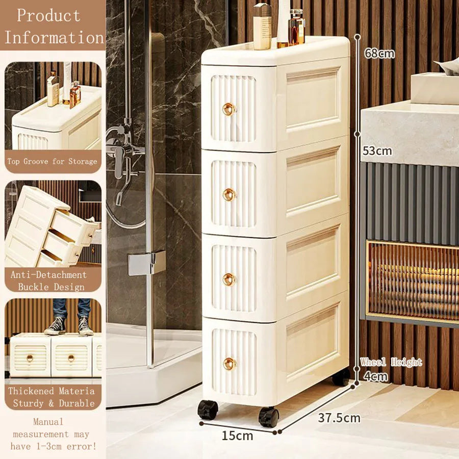 15CM Wide Gap Storage Cabinet – Narrow Shelf for Kitchen Fridge & Under Table, Thick Organizer for Small Spaces, Space-Saving Un